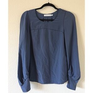 See By Chloe Blue 100% Silk Long Sleeve Pleated Blouse Top Size 6 Preppy